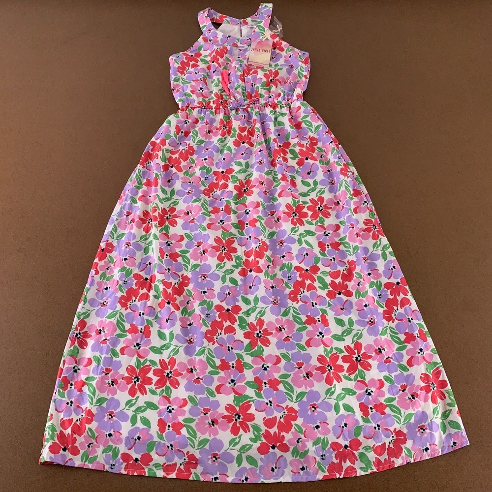 Japna Girls Size 10 Colorful Floral Print Sleeveless Maxi Dress NWT